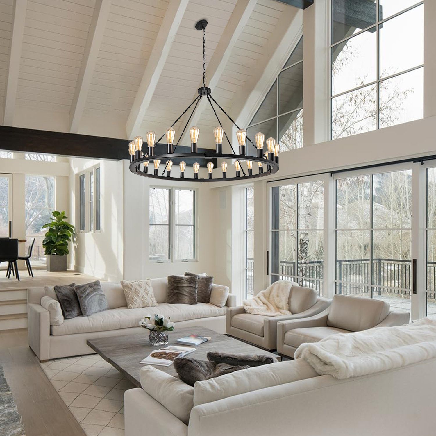 Wagon wheel chandelier with fan sales